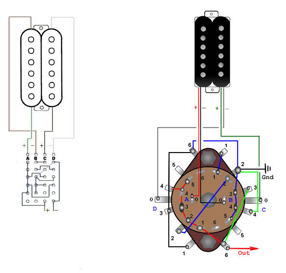 six way rotary switch for two singlecoils or one humbucker